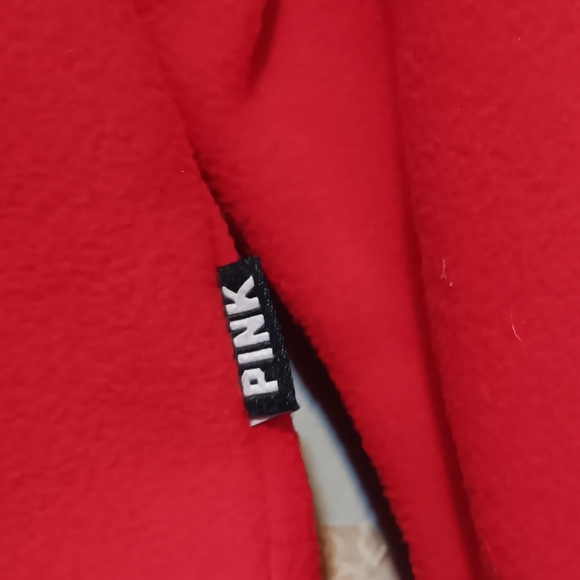 Victoria Secret Pink Polar Fleece Cropped Red SzL Sweatshirt  Half Zip Long Slee - Picture 5 of 12